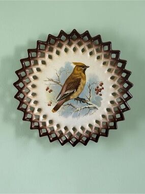 Vintage Signed Reticulated Bird Decorative Plate – Cedar Waxwing – 9.75”